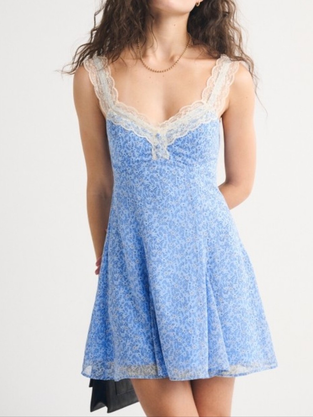 Abercrombie Bra Free Lace Trim Button Through Mini Dress XL Tall